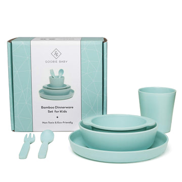 Goobie Baby Bamboo 6 Piece Childrens Dinnerware Set, Non Toxic & Eco Friendly Kids Mealtime Set For Healthy Infant Feeding, Grea