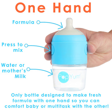 Popyum 5 Oz Blue Anti-Colic Formula Making/Mixing/Dispenser Baby Bottles, 3-Pack With #1 Slow Flow Nipples, 150 Ml, Bpa-Free, Na