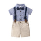 Baby Boys Gentleman Outfits Suits, Infant Short Sleeve Shirt+Bib Pants+Bow Tie Overalls Clothes Set,2-3T