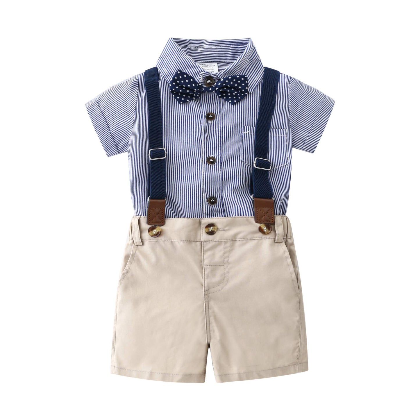 Baby Boys Gentleman Outfits Suits, Infant Short Sleeve Shirt+Bib Pants+Bow Tie Overalls Clothes Set,2-3T