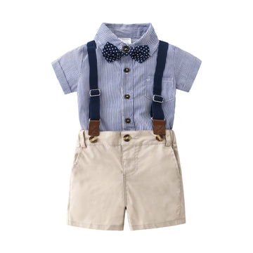 Baby Boys Gentleman Outfits Suits, Infant Short Sleeve Shirt+Bib Pants+Bow Tie Overalls Clothes Set,2-3T