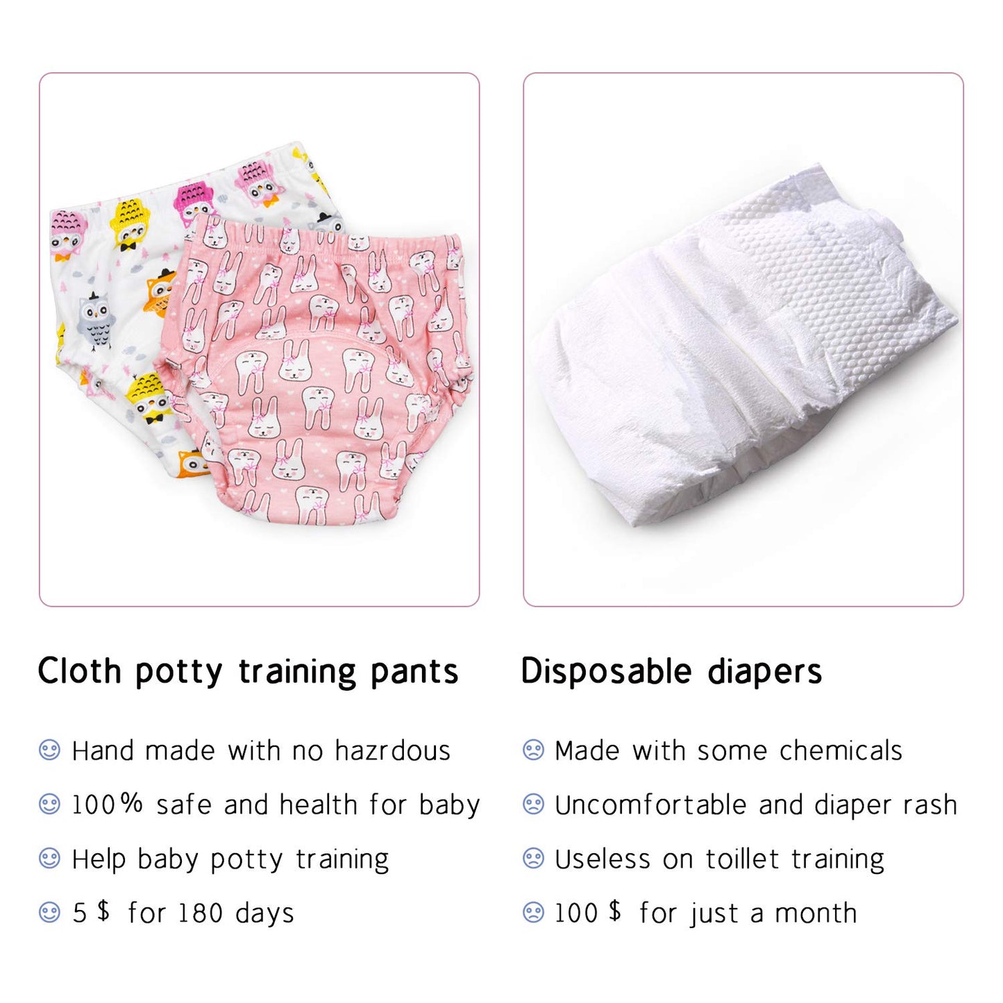 Potty Training Pants Girls 2T,3T,4T,Toddler Training Underwear For Baby Girls 4 Pack White 5T