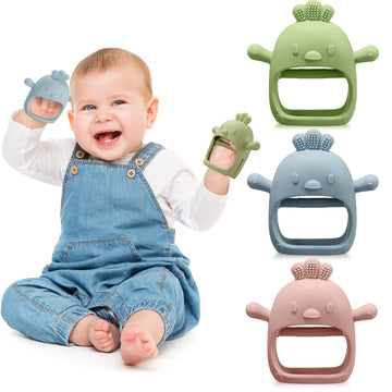 3 Pack Baby Teether Teething Toys for Babies 0-6 Months Baby Teething Toy Silicone Anti Dropping Infant Hand Teether Pacifiers W