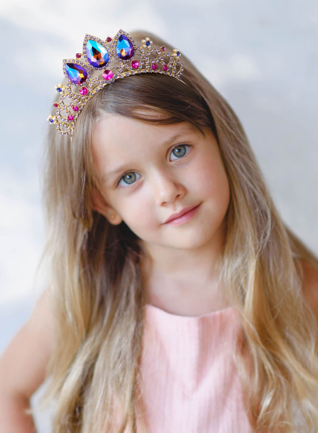 Sweetv Purple Tiaras For Little Girls, Crystal Rapunzel Princess Crown Headband For Kids Cosplay Birthday Dress Up, Tangled Hall