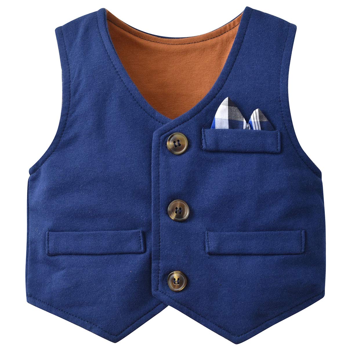 Famuka Baby Boy 3 Piece Formal Outfit Suit With Bows Waistcoat Gentleman Tuxedo (Navy 3, 18-24 Months)