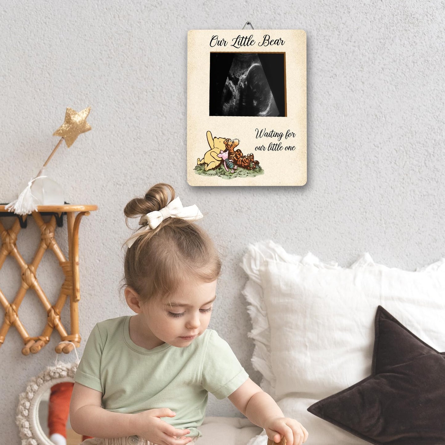 Winnie Baby Shower Decor - Picture Frame, Sign, Ultrasound Frame, Pregnancy Milestone Keepsake & Gender Reveal Decor
