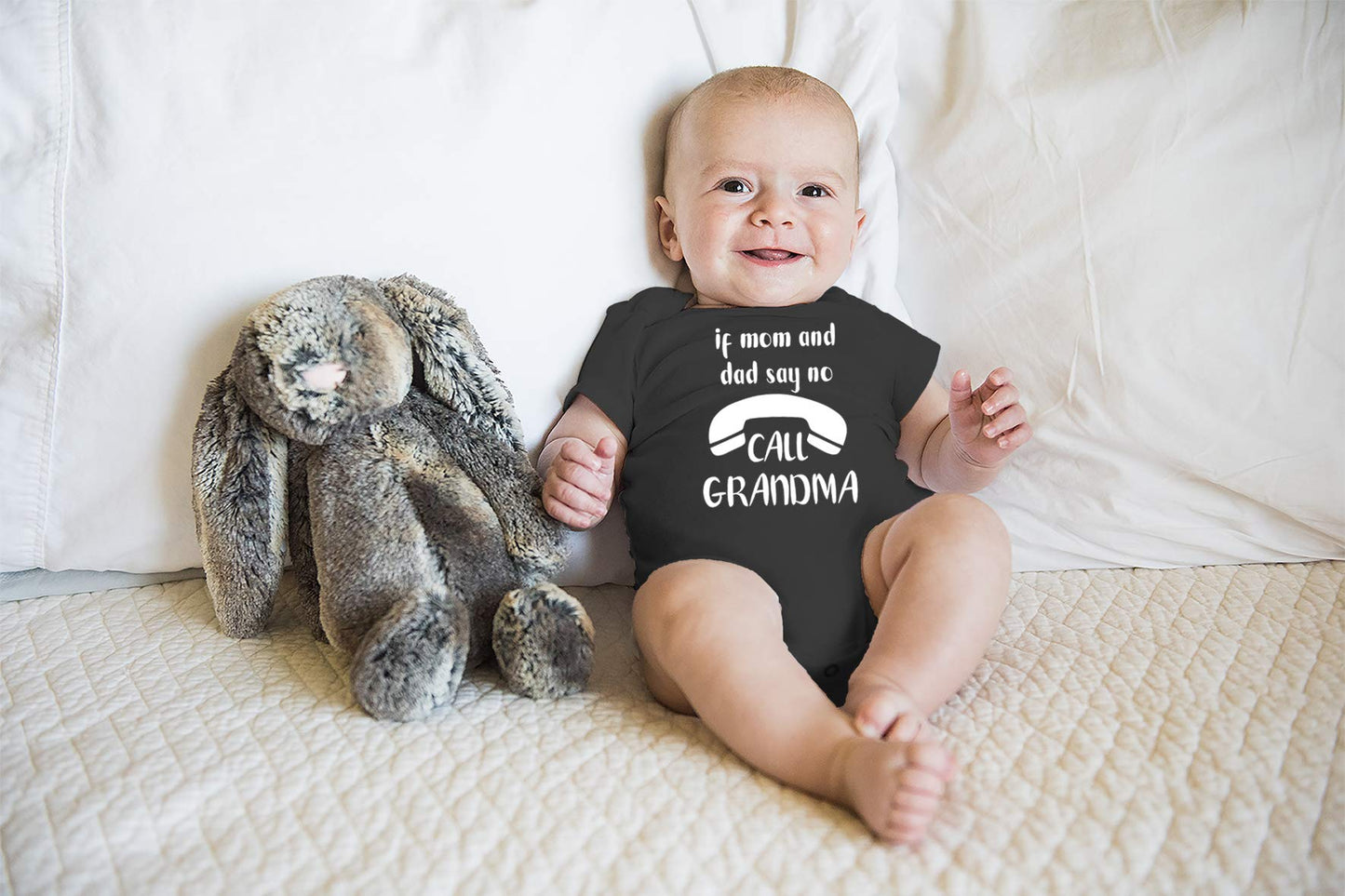 If Mom And Dad Say No Call Grandma - Funny Baby Essentials Bodysuit - Cute Newborn Boy Clothes (Newborn, Black)