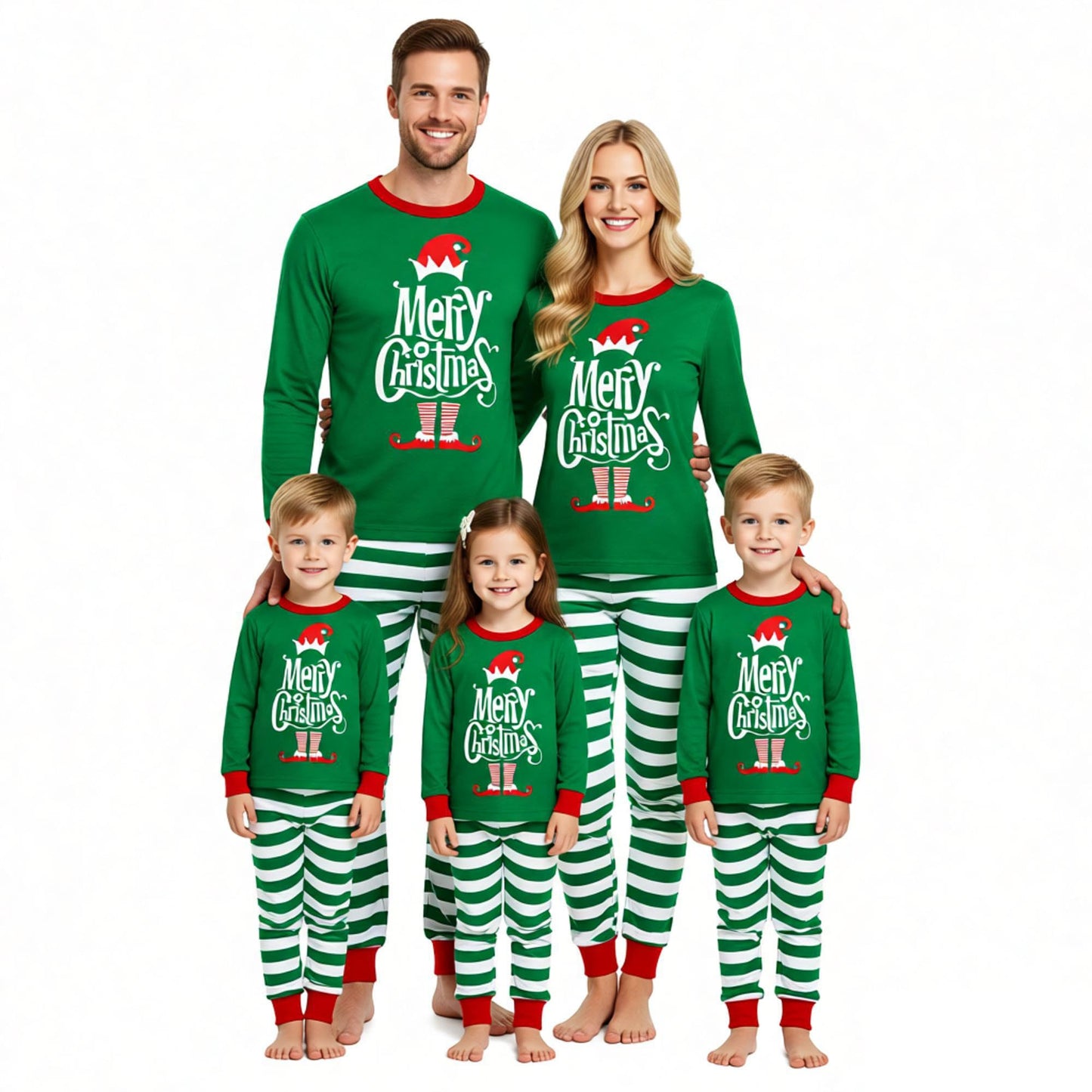Winging Day Family Matching Cotton Pajamas Sets, Green Elf, 4