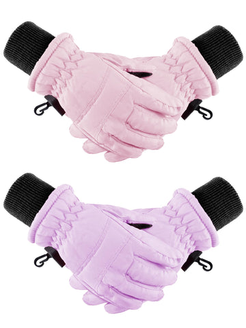 Boao 2 Pairs Kids Winter Ski Gloves Waterproof Warm Snow Mittens Full Finger Gloves For Toddlers Infants (Pink, Purple,10-15 Yea