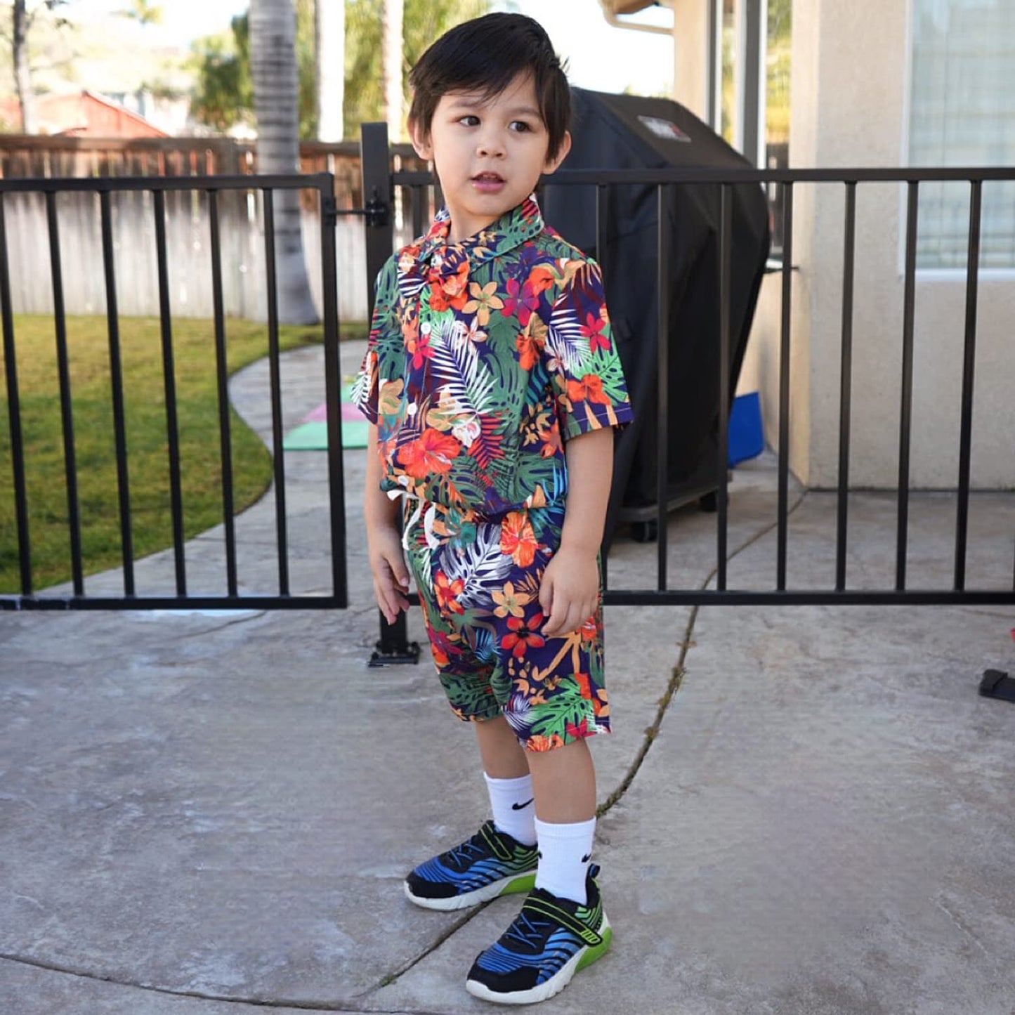 Hintina Toddler Infant Baby Boy Shorts Set Hawaiian Outfit Short Sleeve Palm Leaf Shirt Summer Clothes Set Suit 18-24 Months