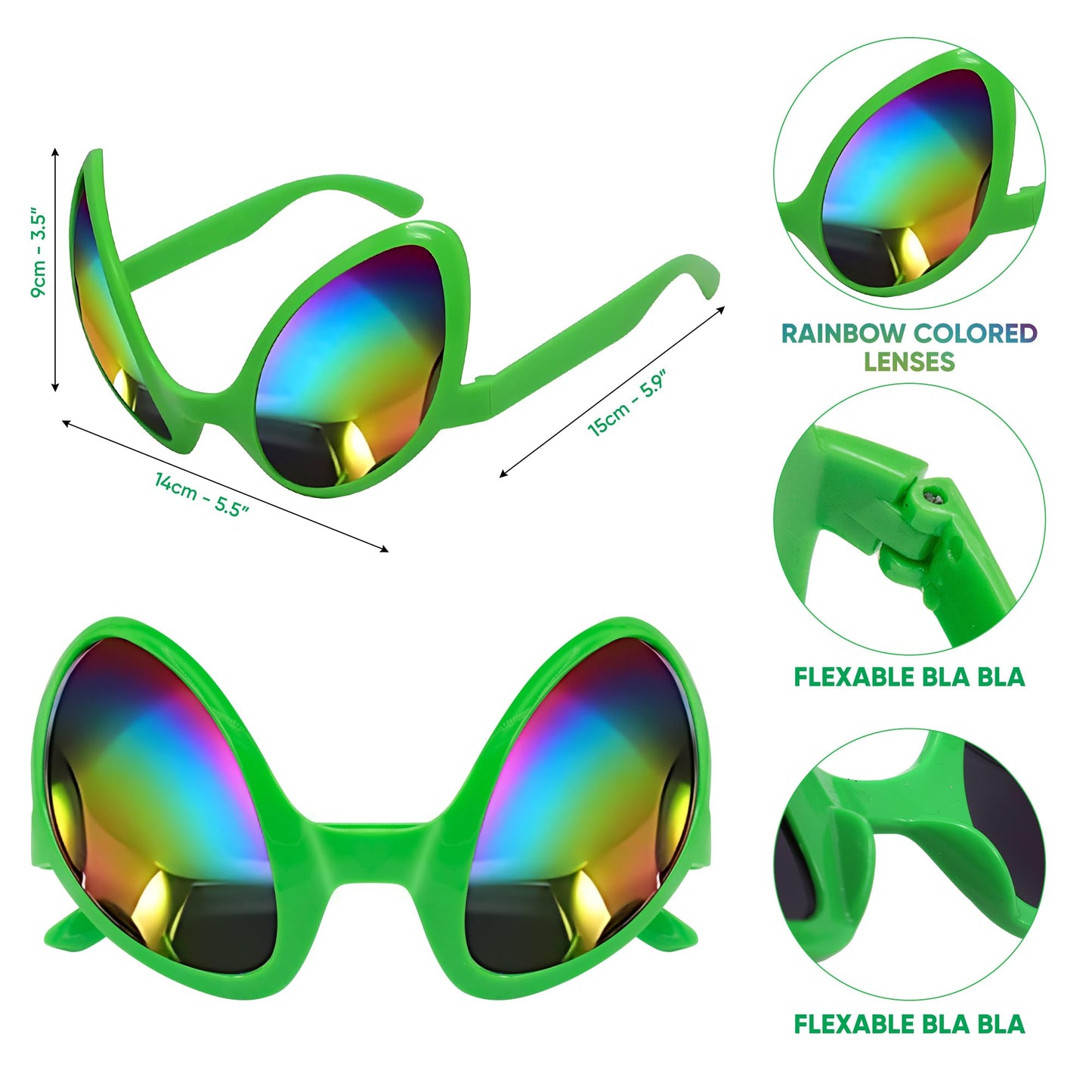 Cheerin Green Alien Headband And Glasses - Martian Antenna Headband - Glitter Ball Head Boppers - Space Theme Costume - Alien Co