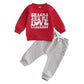 Nokpsedcb Baby Boy Girl Cute Letter Embroidery Long Sleeve Sweatshirt And Elastic Long Pants Toddler Valentine Outfits (Red Snac