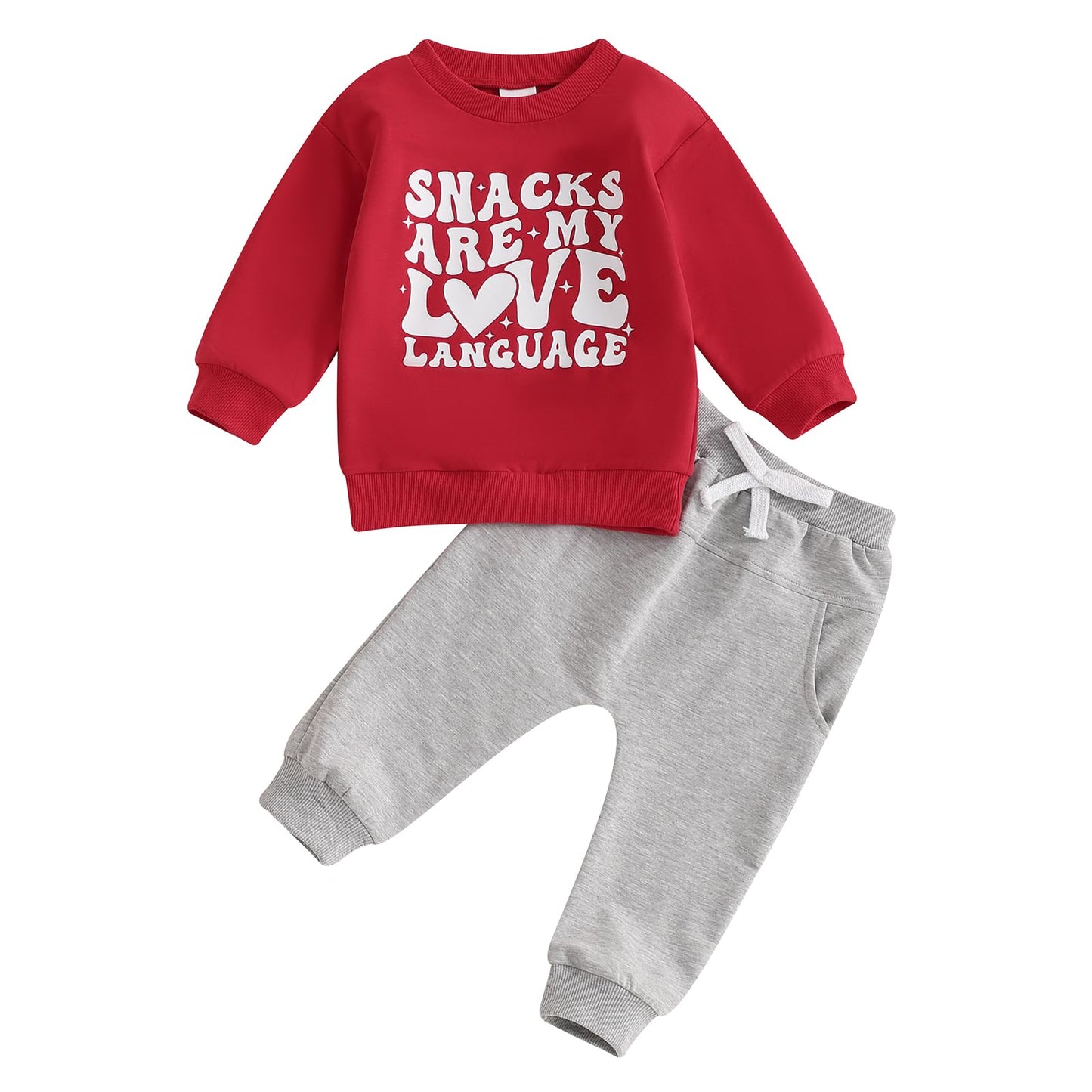 Nokpsedcb Baby Boy Girl Cute Letter Embroidery Long Sleeve Sweatshirt And Elastic Long Pants Toddler Valentine Outfits (Red Snac