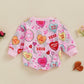Valentines Day Baby Girl Outfit Infant Bubble Romper Heart Floral Sweatshirt Newborn My First Valentine Clothes (D Xoxo Heart Pi