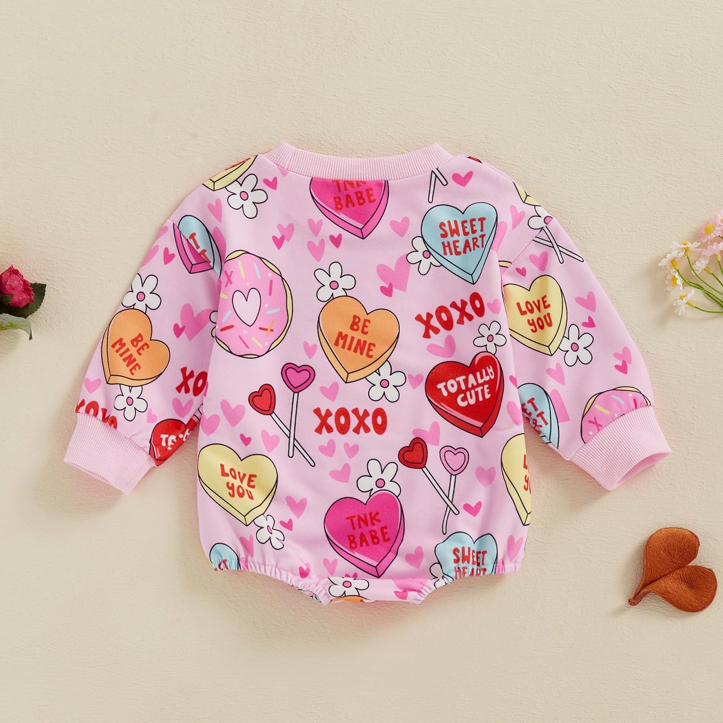 Valentines Day Baby Girl Outfit Infant Bubble Romper Heart Floral Sweatshirt Newborn My First Valentine Clothes (D Xoxo Heart Pi
