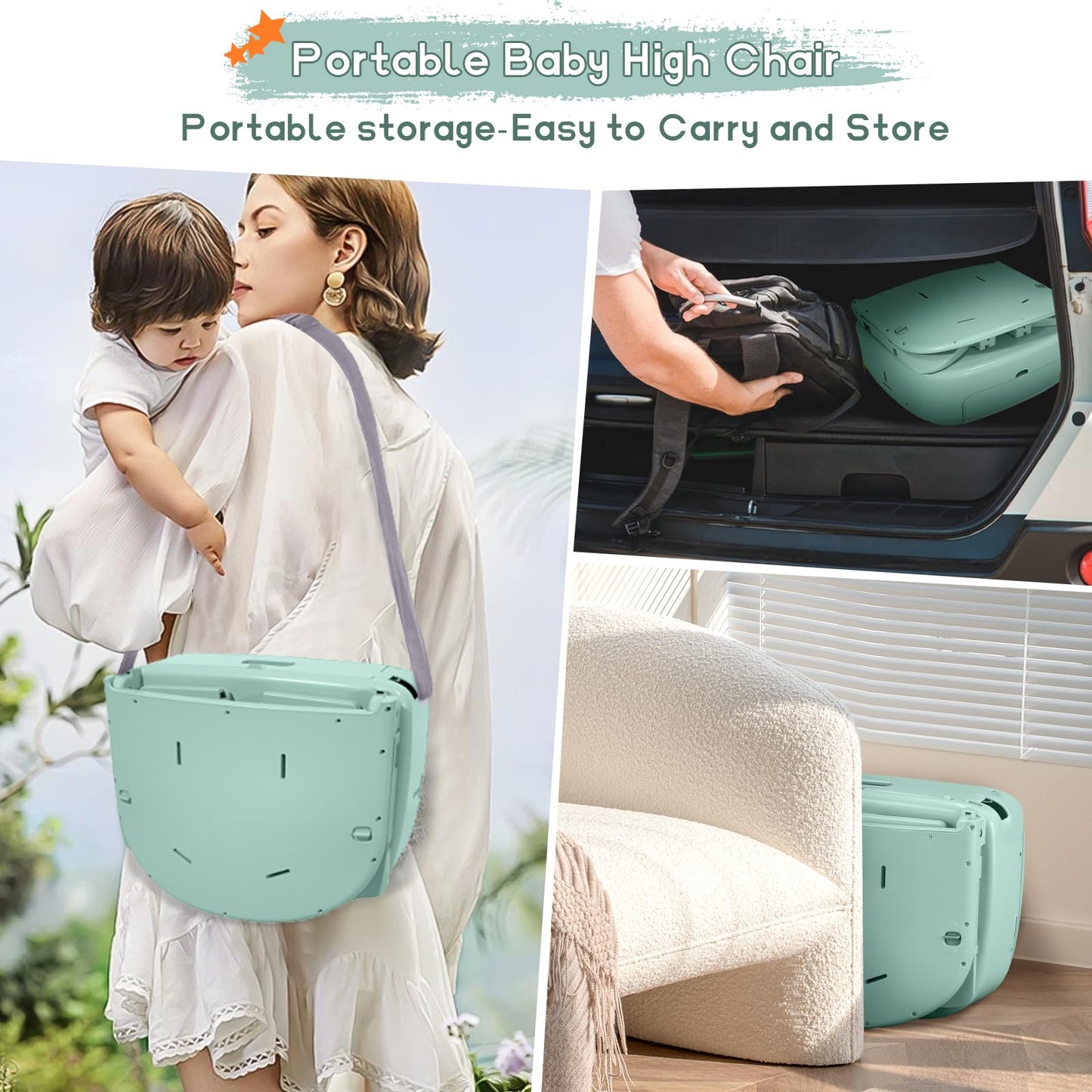 4 In 1 Portable Baby High Chair,Convertible Highchair For Babies And Toddlers-Foldable Infant Booster Seat,Carry Small Box,Dinin