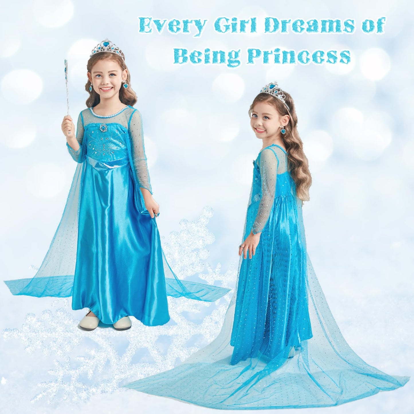 Woxvm Girls Princess Dress Luxury Princess Costume Christmas Birthday Party Snow Princess Dress Up For Girls Halloween Cosplay F
