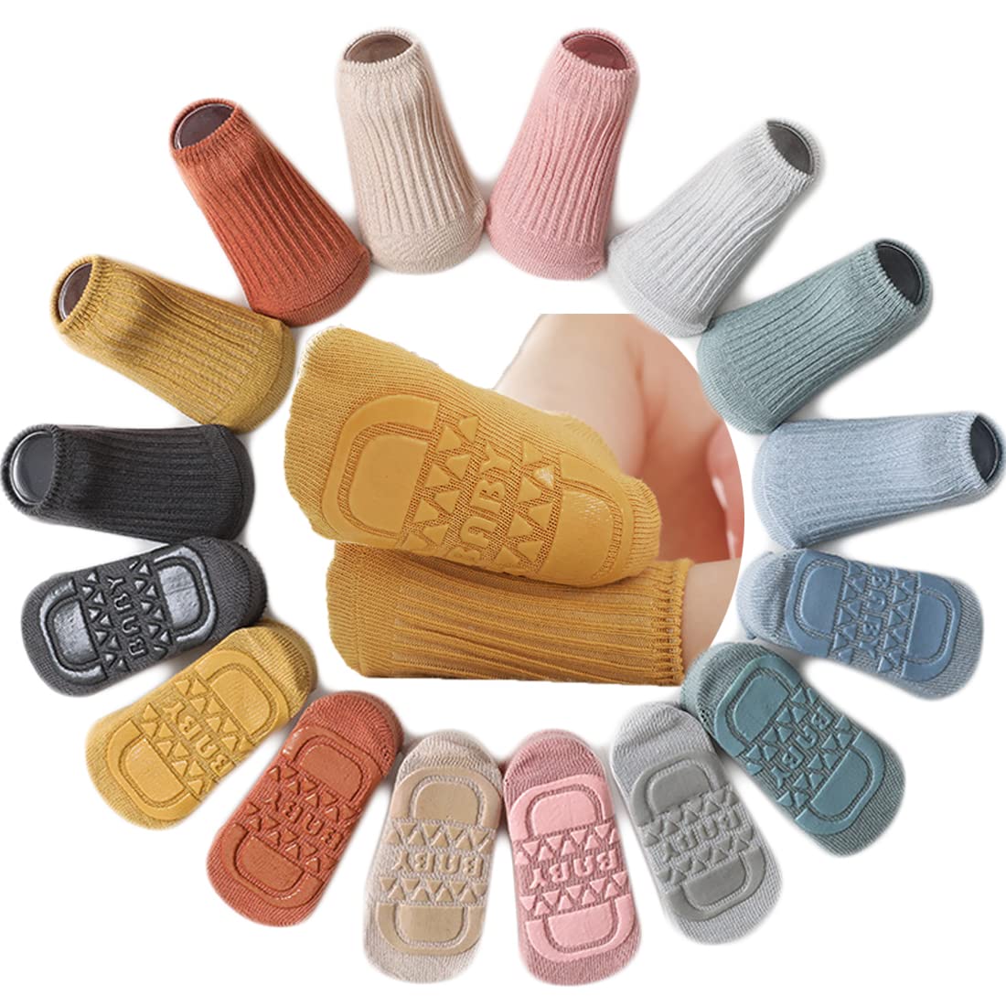 Behele Toddler Baby Non Slip Socks 8 Pairs Infant Newborn Antiskid Socks With Grips Solid Anti-Slip Unisex Ankle Socks For Girl