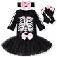Aalizzwell 12-18 Months Baby Girls Halloween Outfit Infant Halloween Tulle Skirt Ghost Skeleton Clothes With Leg Warmers Clothin