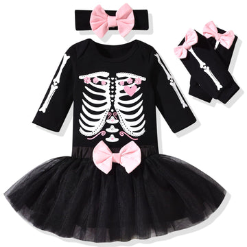 Aalizzwell 12-18 Months Baby Girls Halloween Outfit Infant Halloween Tulle Skirt Ghost Skeleton Clothes With Leg Warmers Clothin