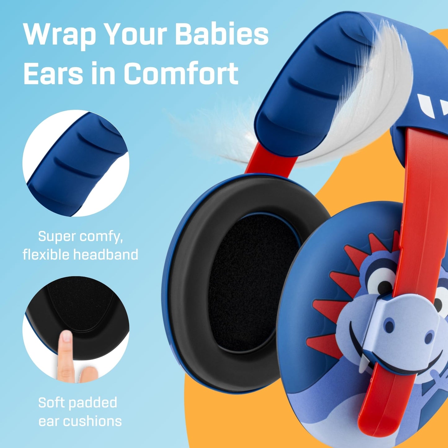 Vanderfields Baby Ear Protection Noise Cancelling Headphones For Babies, Toddlers, Infants 3 Months To 2 Years,Dino Rexy