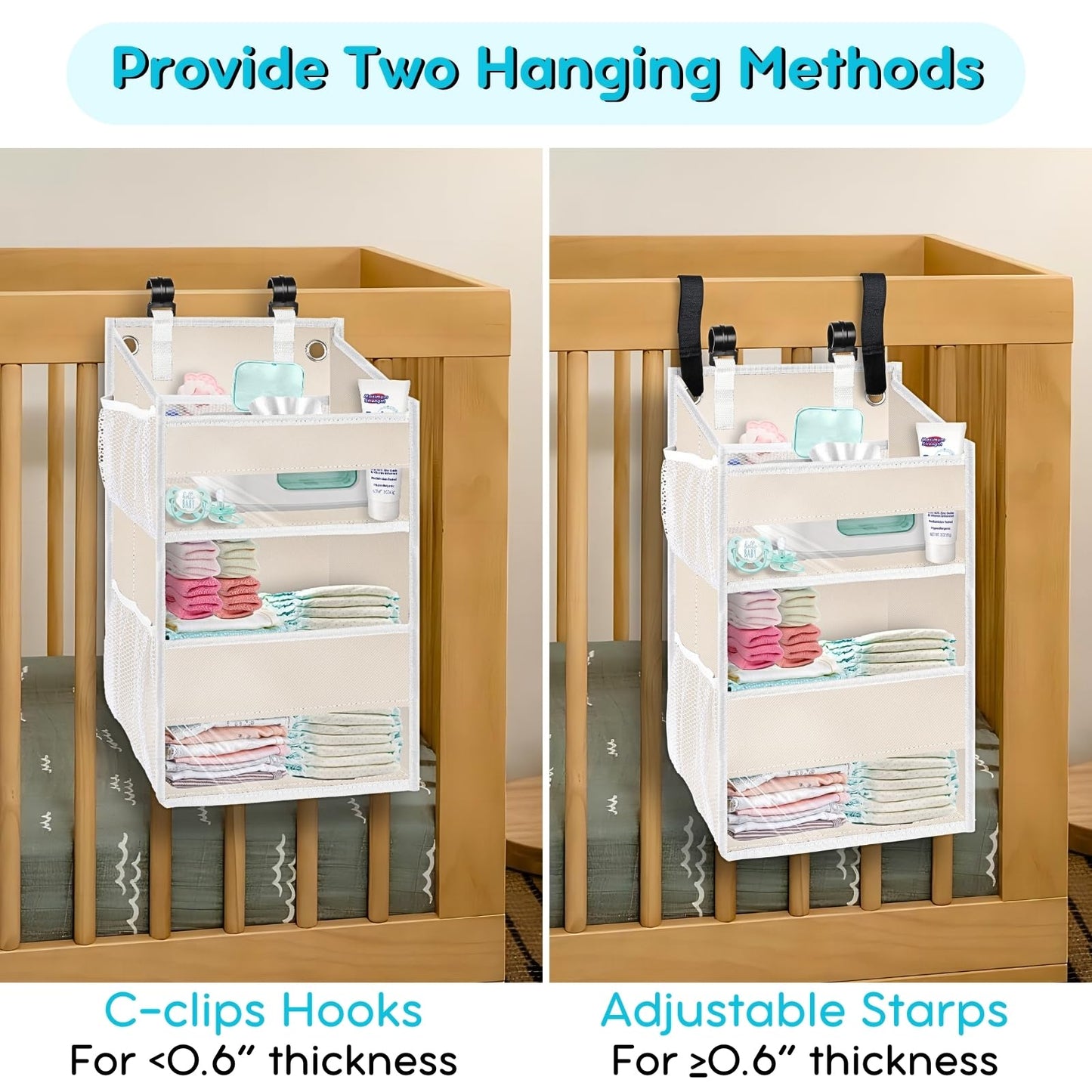 Hanging Diaper Organizer For Changing Table,Cribs,Car,Playard Or Wall & Nursery Organization-Durable 2-Tier Diaper Caddy With Me