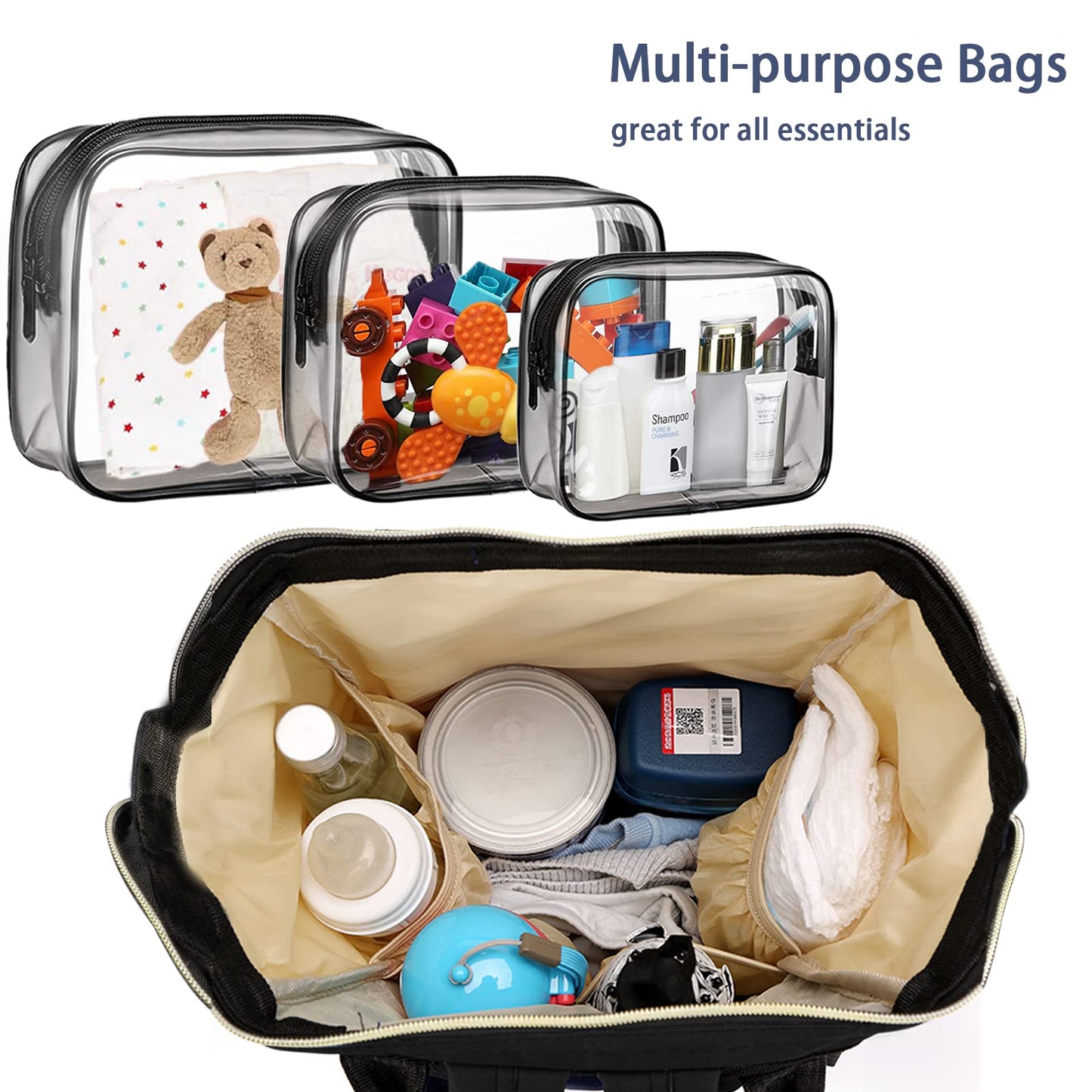 Diaper Bag With Organizing Pouches, Nappy Bags Handbag Multifunction Diaper Bag For Baby Care Travel Backpack Large Capacity Bla