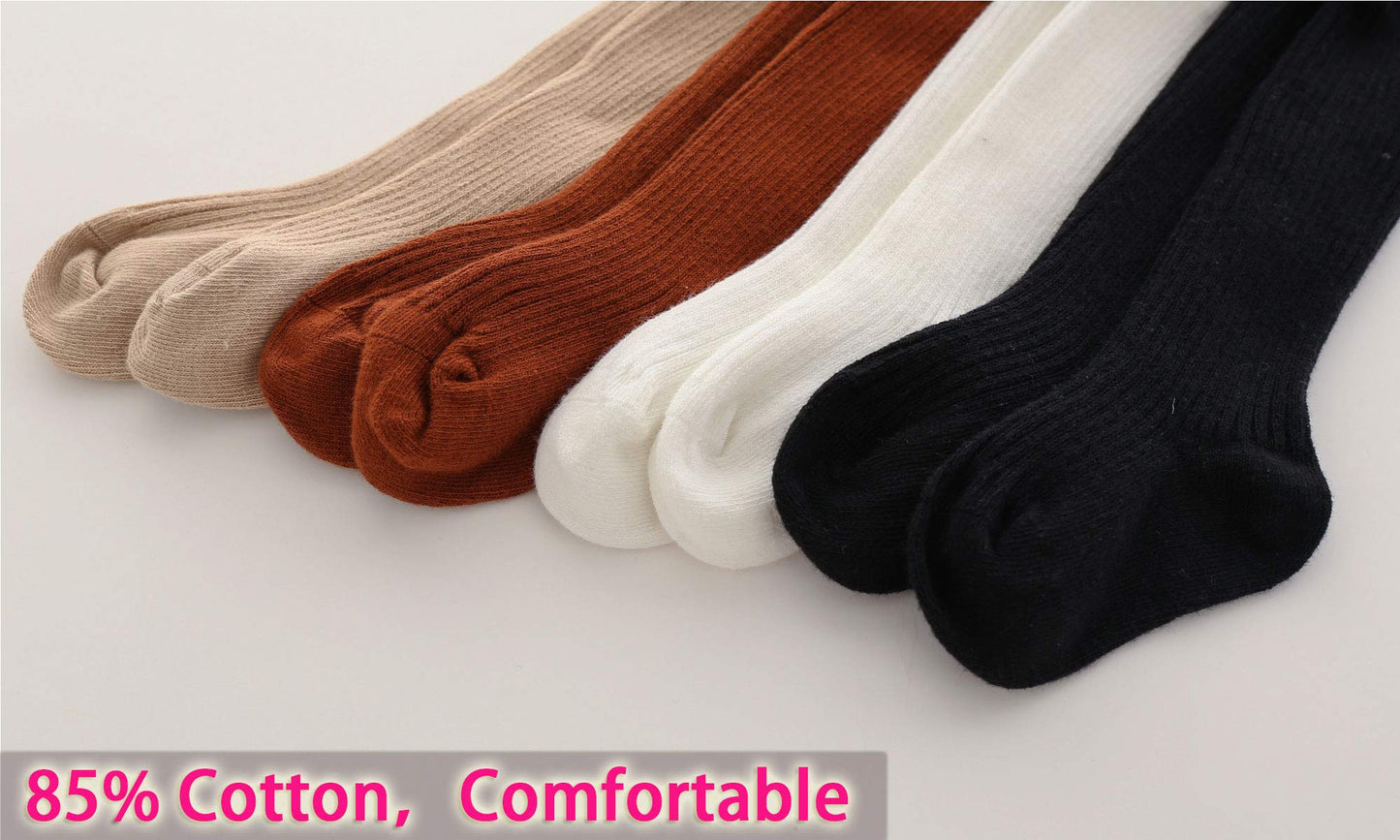 Cecorc Baby Tights - Thick Toddlers Girl Leggings- Cable Knit Cotton Stockings,2T,(1-2 Years, 4 Pack (Black+White+Redbrown+Beige