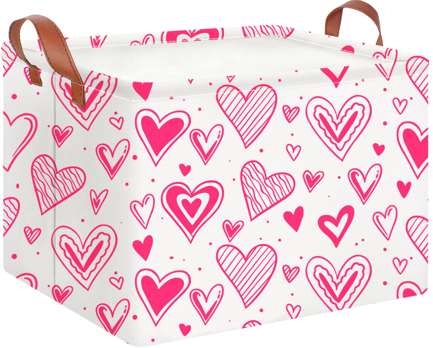 CLOCOR Rectangular Heart Printed Valentines Day Basket Empty, Gift Basket, Waterproof Storage Basket with Handles, Room Decor(B