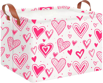 CLOCOR Rectangular Heart Printed Valentines Day Basket Empty, Gift Basket, Waterproof Storage Basket with Handles, Room Decor(B
