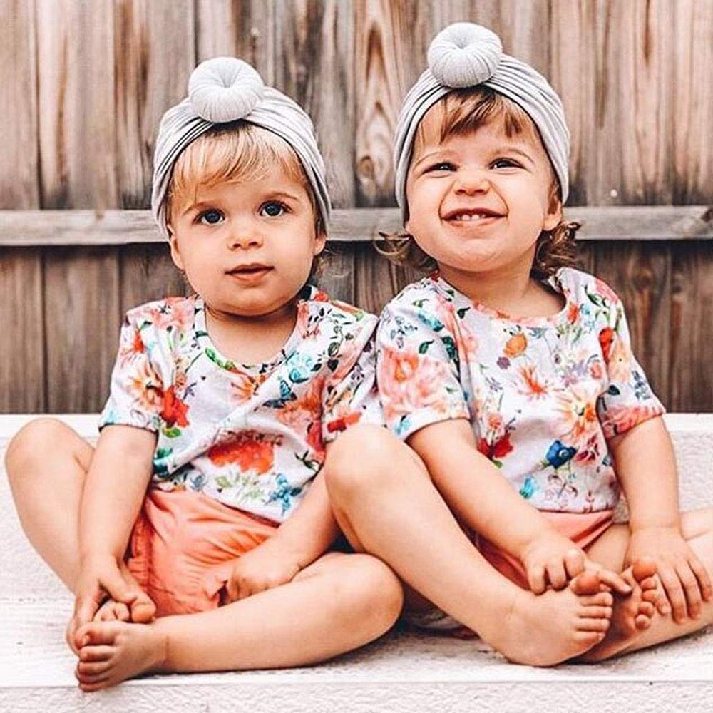 Insowni 8 Pack Solid Ball Donut Nursery Hospital Turban Hat Cap Beanie Bonnet For Baby Girls Toddlers Newborns Infants