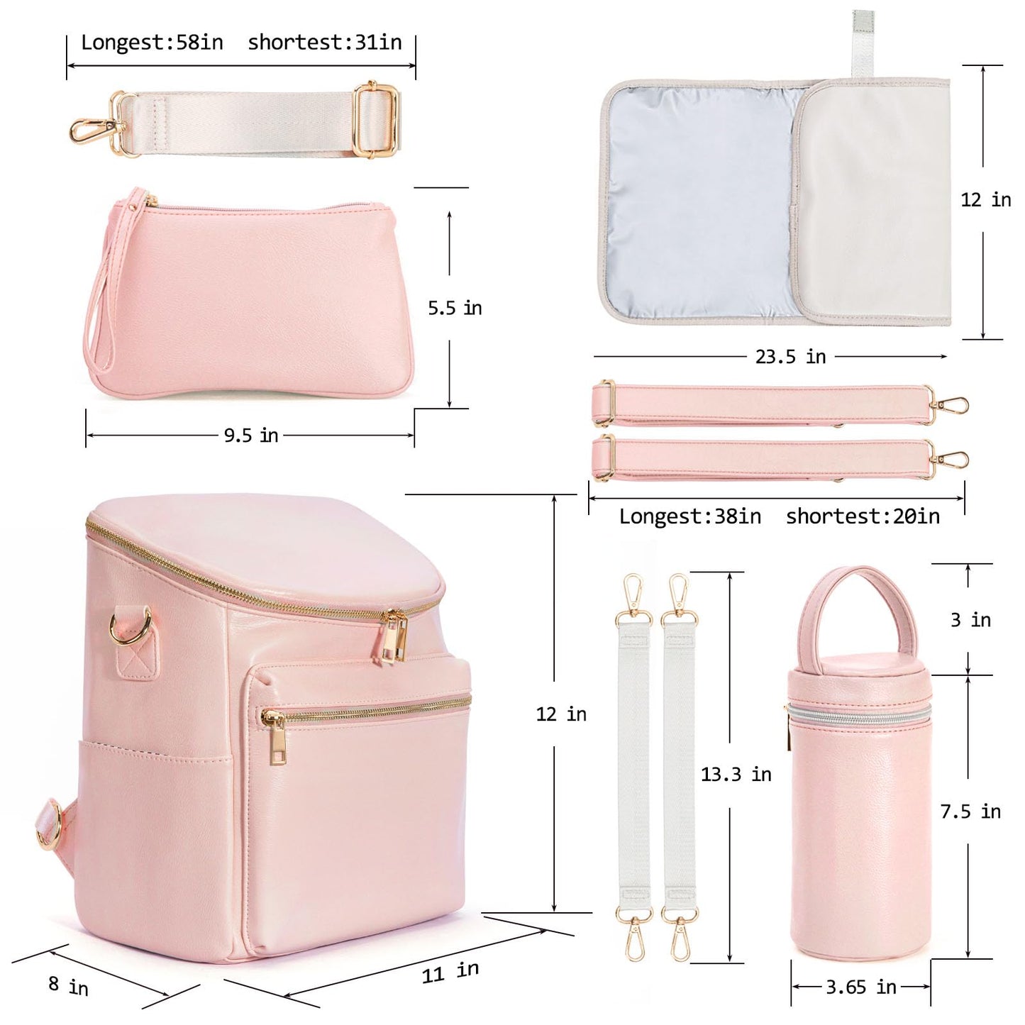 Minsong Diaper Bag Backpack, Fashion Leather Mommy Backpacks, Travel Baby Diaper Bags With In Bag Organizer And Changing Pad (Pi