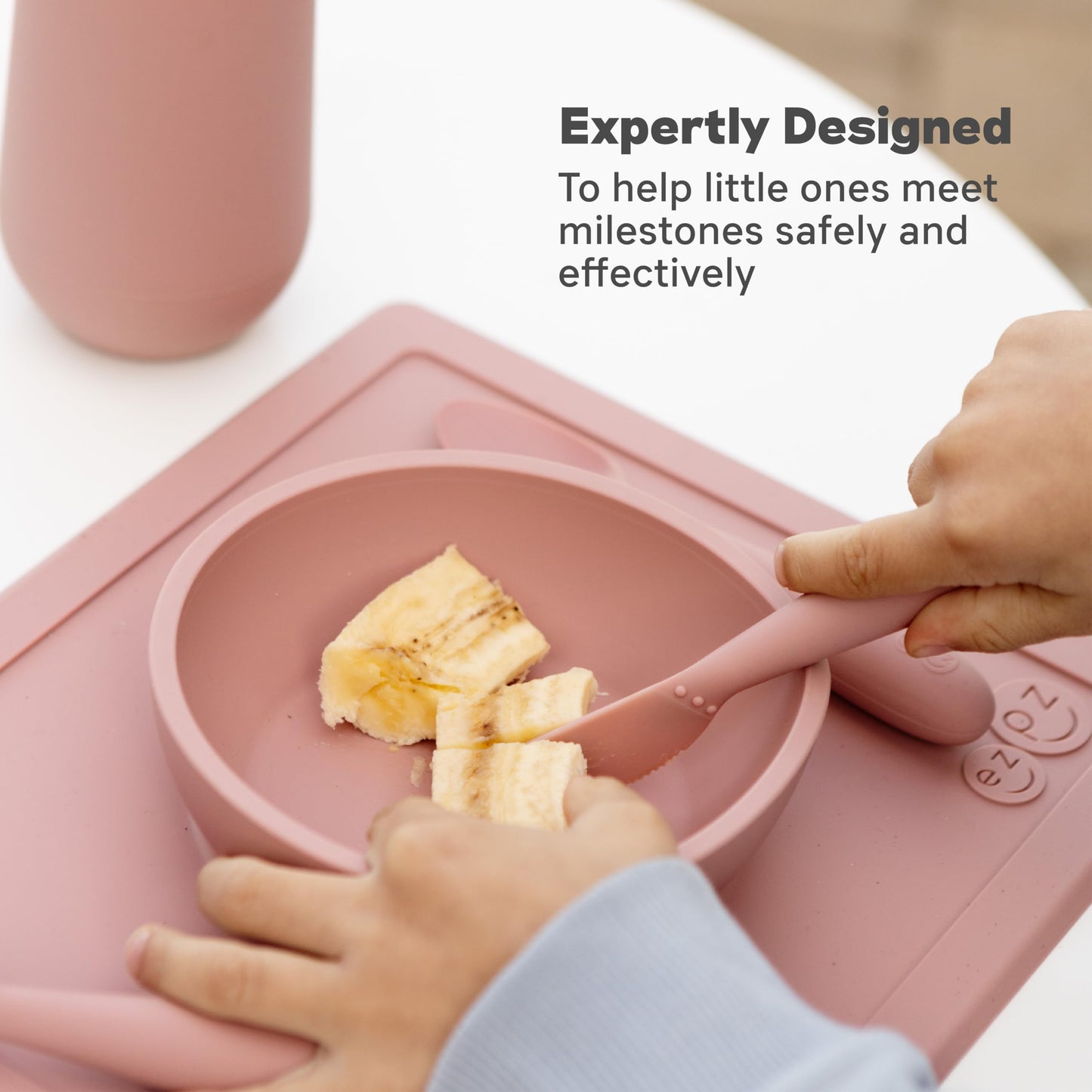 Ezpz Happy Bowl - 24 Months + (Blush) - 100% Silicone Suction Bowl With Built-In Placemat - Dishwasher Safe
