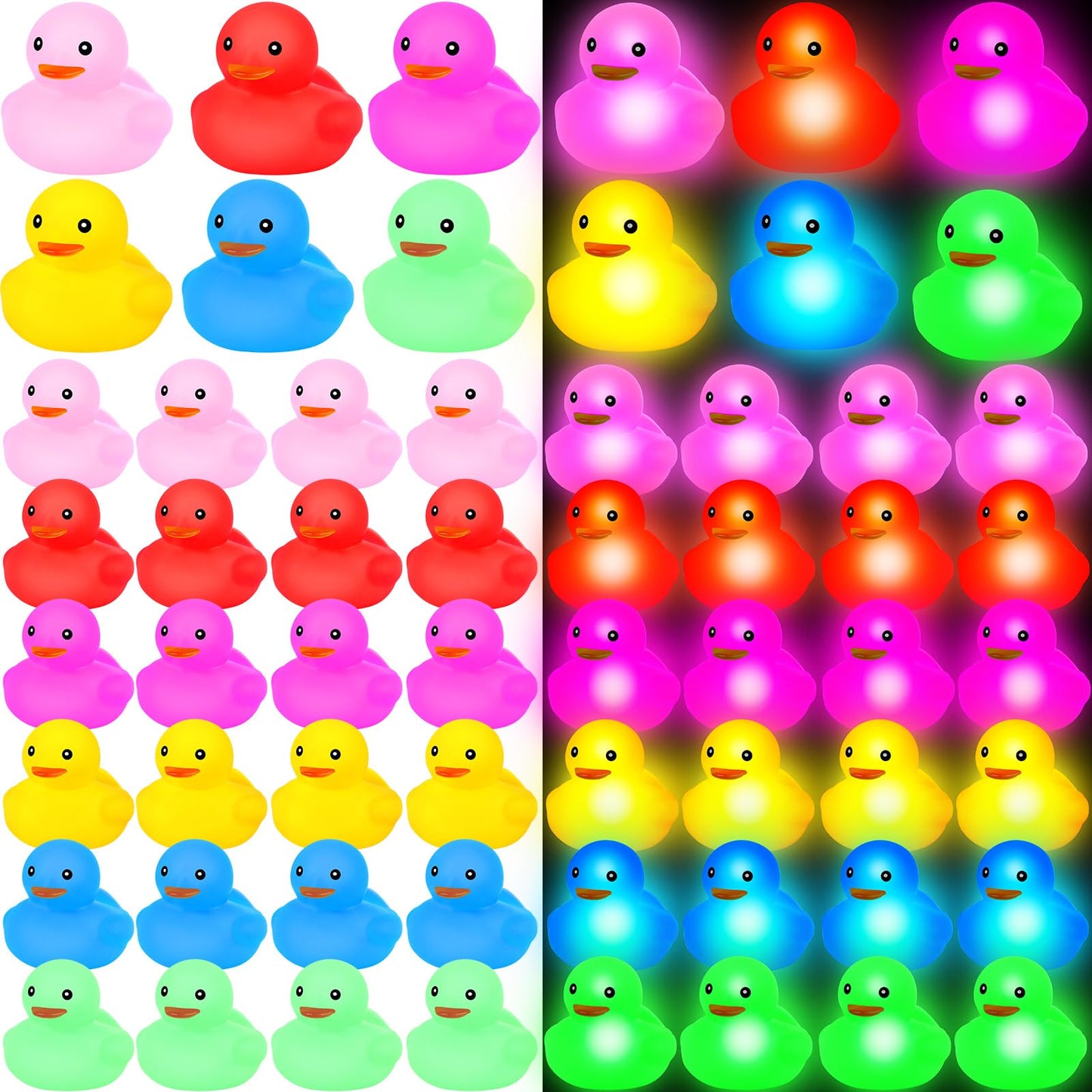 Deekin 48 Pcs LED Light up Flamingo Rubber Ducks 2.76 Cute Small Flamingo Ducks Glow Toy for Birthday Party Baby Shower Suppli