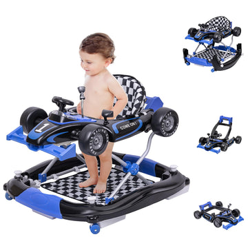 Baby Walker with Wheels, Activity Center Anti-Rollover, Comfortable seat, Steering Wheel, Music, Lights, 4 Height Adjustable Fol