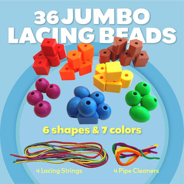 Skoolzy 46 Pcs Lacing Beads - Large Beads for Preschool Learning Activities, Sensory Toys for Toddlers 3-4, Autism Toys for Todd