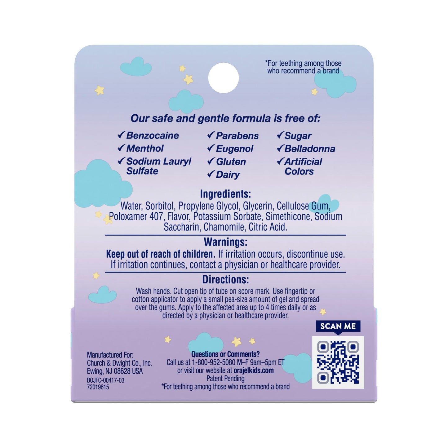 Orajel Baby Nighttime Cooling Gel for Teething, Drug-Free, 1 Pediatrician Recommended Brand for Teething, One .18oz Tube