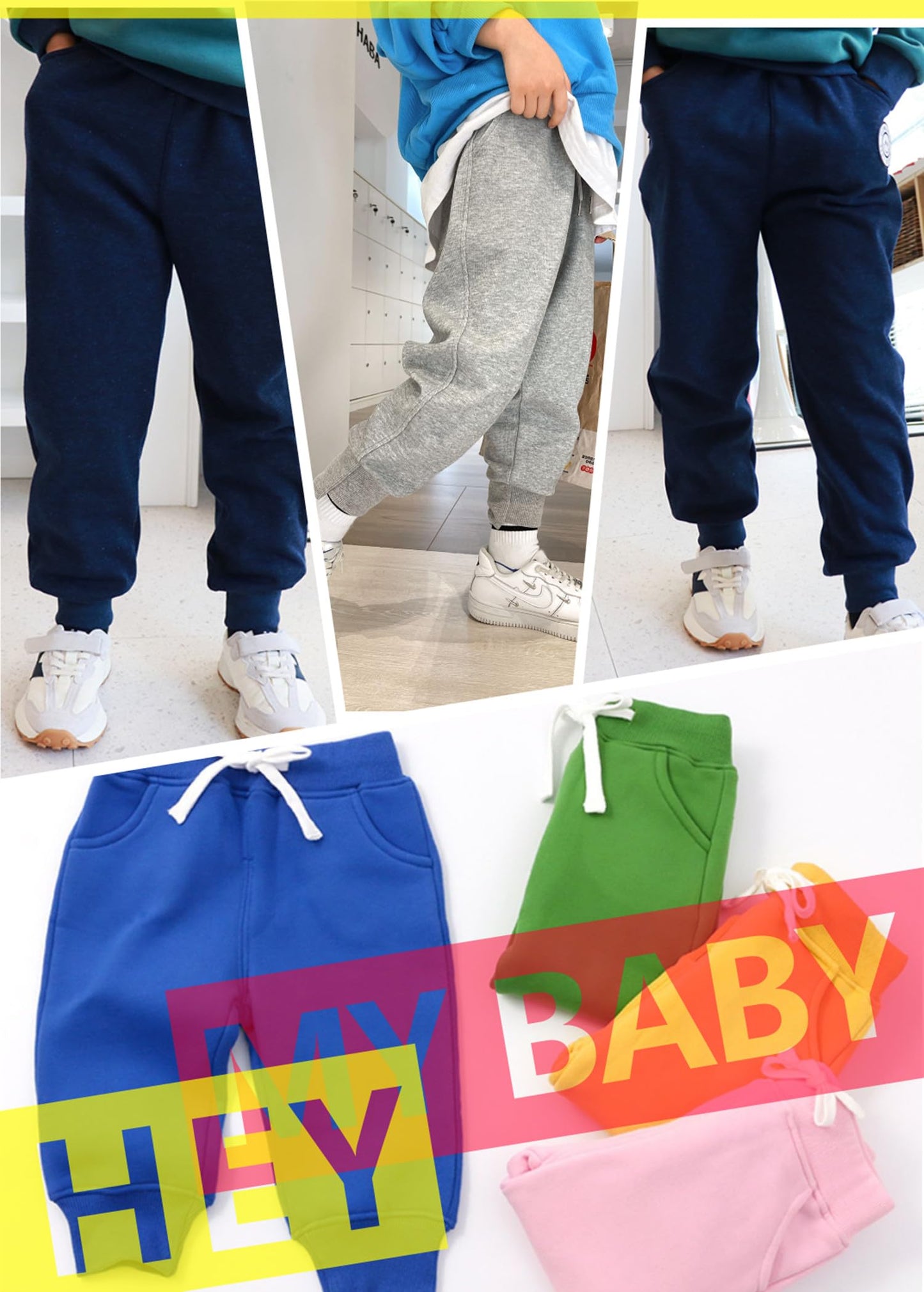 Cuteon Unisex Toddler Jogger Pants Kids Cotton Elastic Waist Winter Baby Sweatpants Pants 4Years Blue