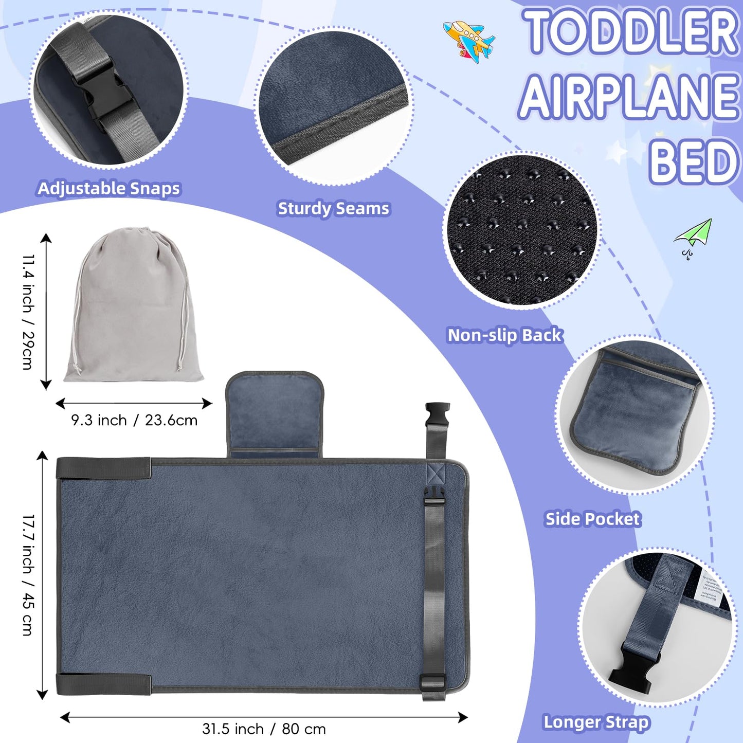 Gocozy Toddler Airplane Bed, Travel Essentials For Kids, Soft Toddler Airplane Travel Essentials With Sticker Book, Grey