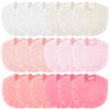 Kenning 18 Pcs Muslin Drool Baby Bibs Ruffle Absorbent Bib with Snap Button Boy Girl for Drooling Teething Infant Newborn(Warm P