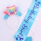 Doctor Unicorn Birthday Girls Mermaid Outfit Set Costume Tutu Skirt Dress, Mermaid Birthday Shirt, Headband & Satin Sash (Blue M