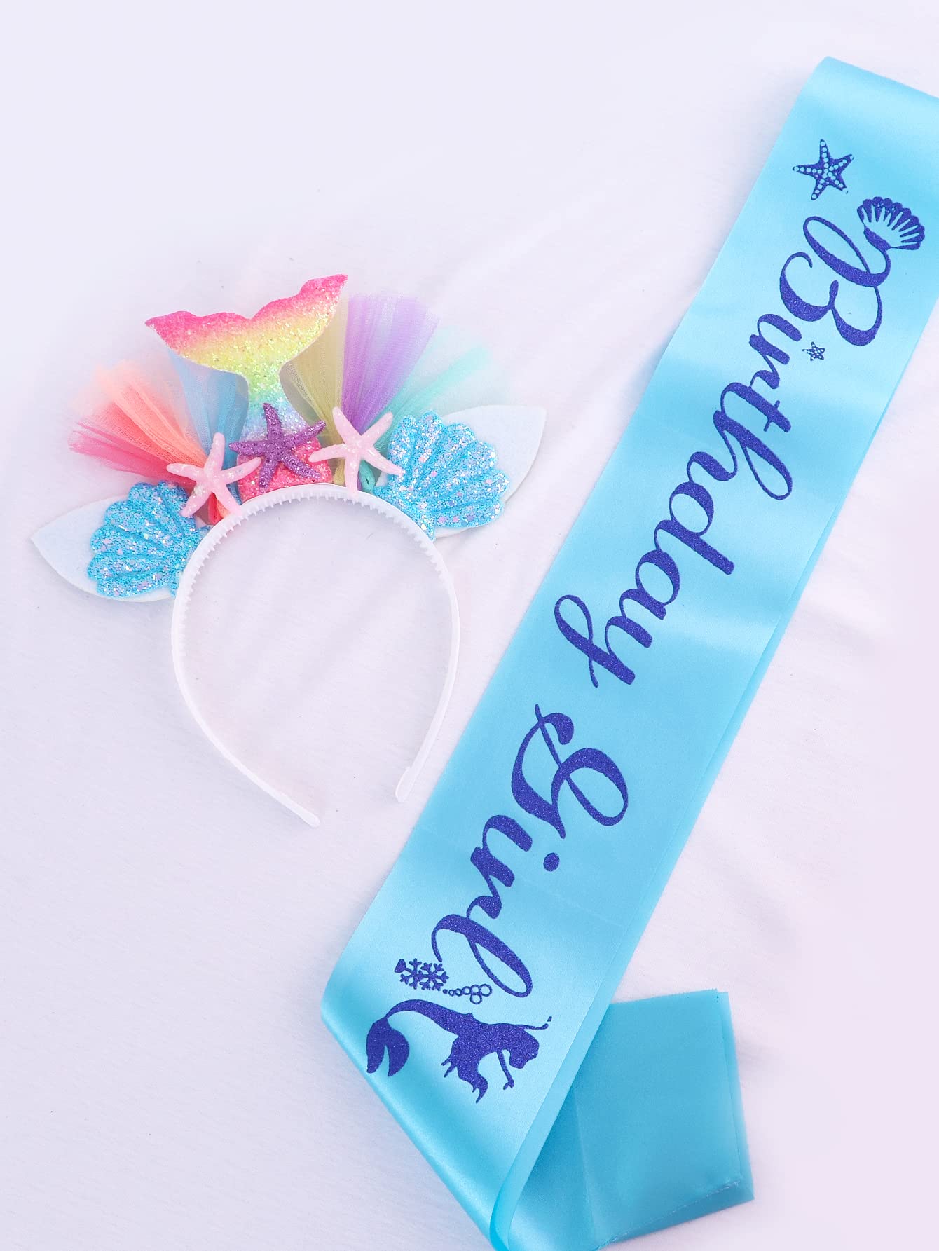 Doctor Unicorn Birthday Girls Mermaid Outfit Set Costume Tutu Skirt Dress, Mermaid Birthday Shirt, Headband & Satin Sash (Blue M