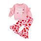 RSRZRCJ Toddler Baby Girl Valentines Day Outfit Heart Bow Print Ruffle Long Sleeve Sweatshirt Flare Pants 2pcs Clothes Set (Pink