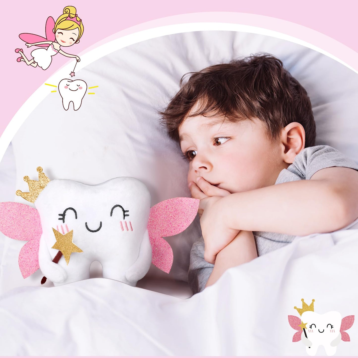 Threehoney Tooth Fairy Pillow Kit Includes Toothfairy Pillow With Pocket Fairy Glitter Receipt Envelope Card, Toothfairy Plush K