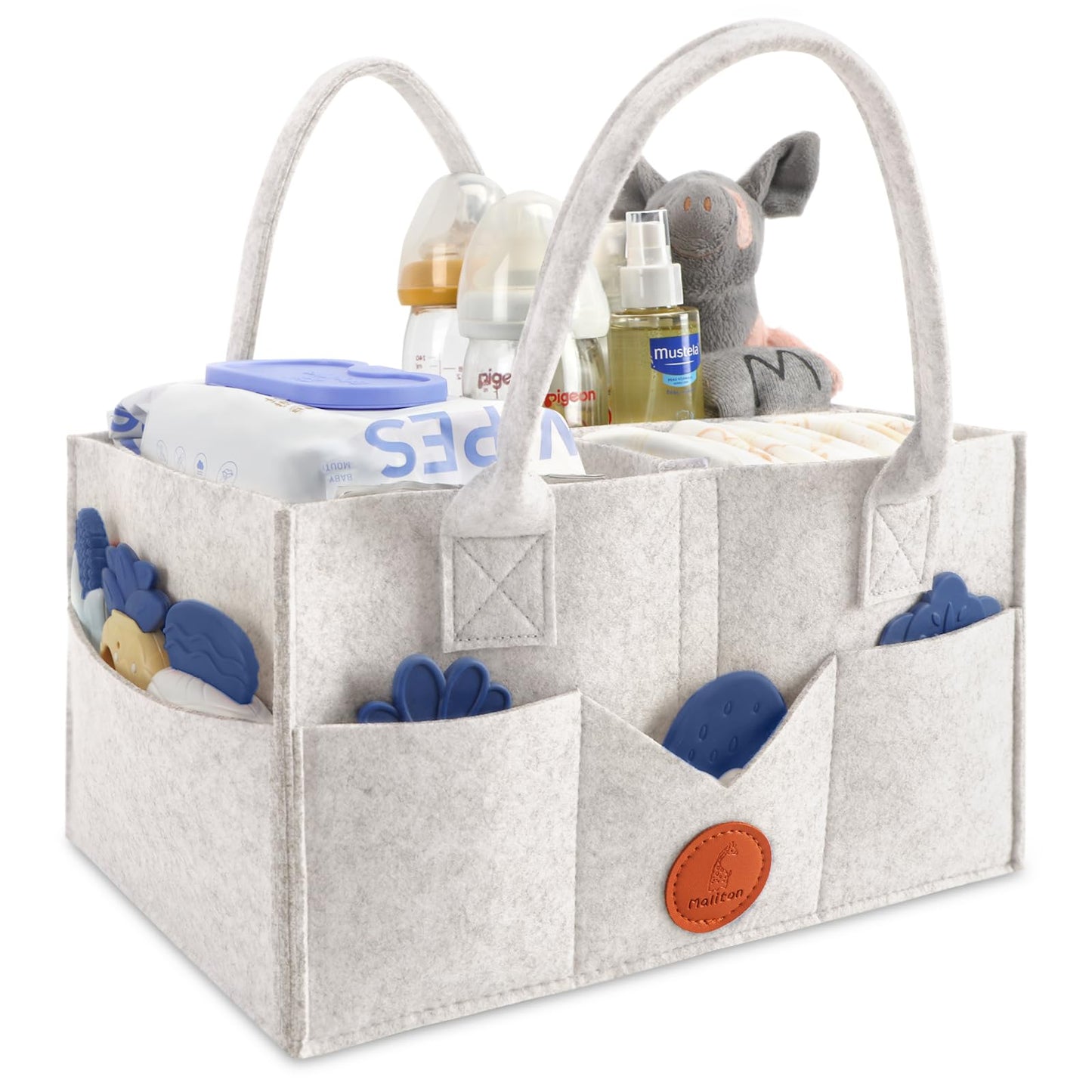 Maliton Diaper Caddy Organizer, Car Organizer With Handle, Felt Diaper Organizer For Baby Boy Girl, Changing Table Organizer For