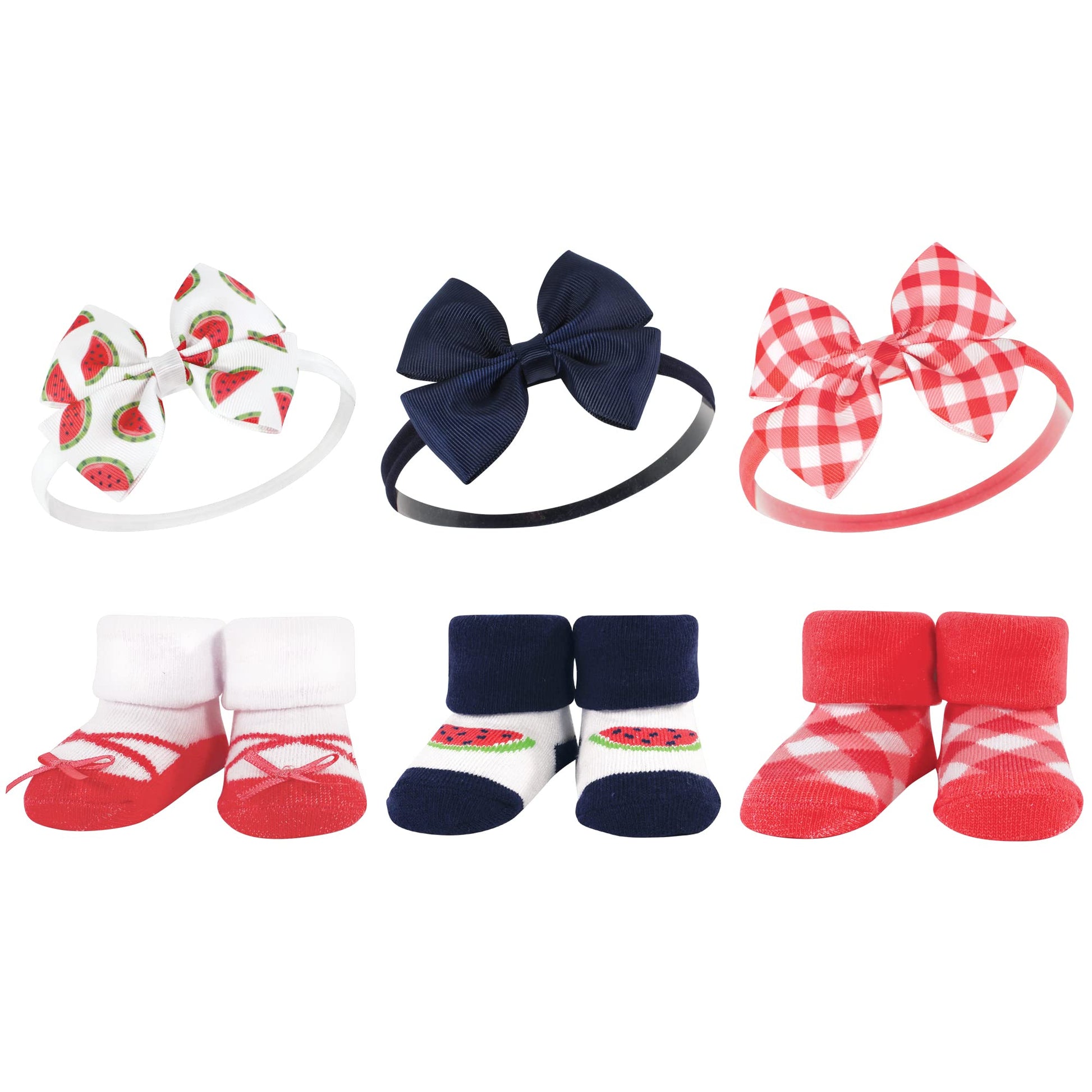 Hudson Baby Baby Girls' Headband And Socks Giftset, Watermelon, One Size