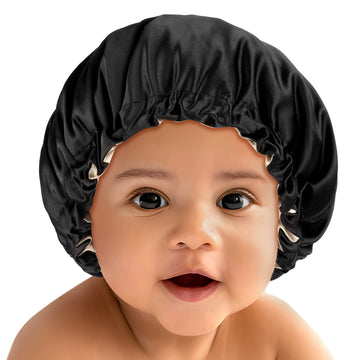 Baby Bonnet For 6-36 Months Sleeping: Reversible Smooth Satin For No Mess Toddler'S Curly Hair, Adjustable Band No Slip Black-Ta