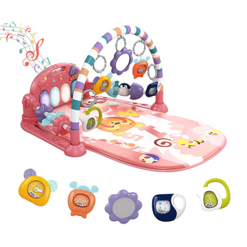 Dearlomum Baby Play Mat Baby Gym,Funny Play Piano Tummy Time Baby Activity Mat With 5 Infant Sensory Baby Toys, Music And Lights
