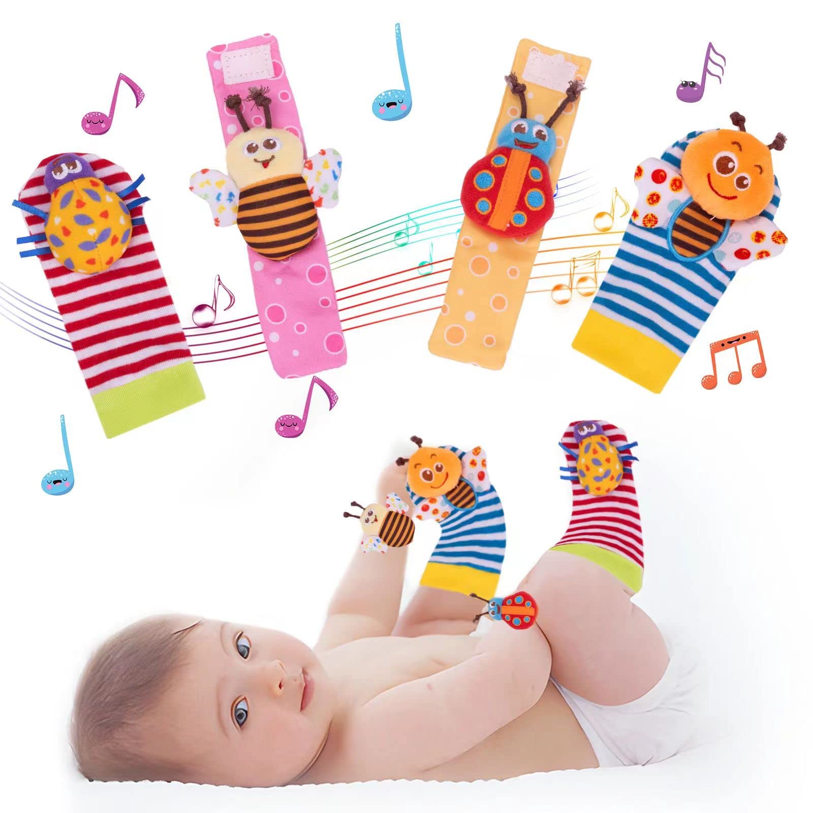 PADONISE Baby Wrist Rattles Foot Finder Rattle Socks Baby Bracelets for Infant Girls Boys Learning Toy Newborn Toys Baby Socks B