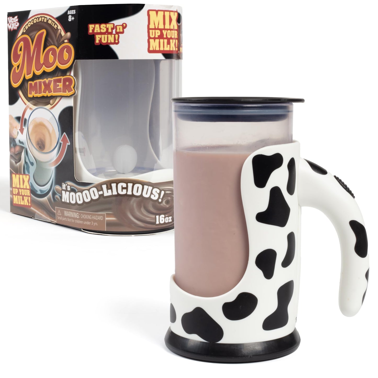 Hog Wild Moo Mixer Supreme Chocolate Milk Mixer Mug - 16 Oz Cup + No Spill Sip Lid & Easy To Clean Detachable Base - Automatical